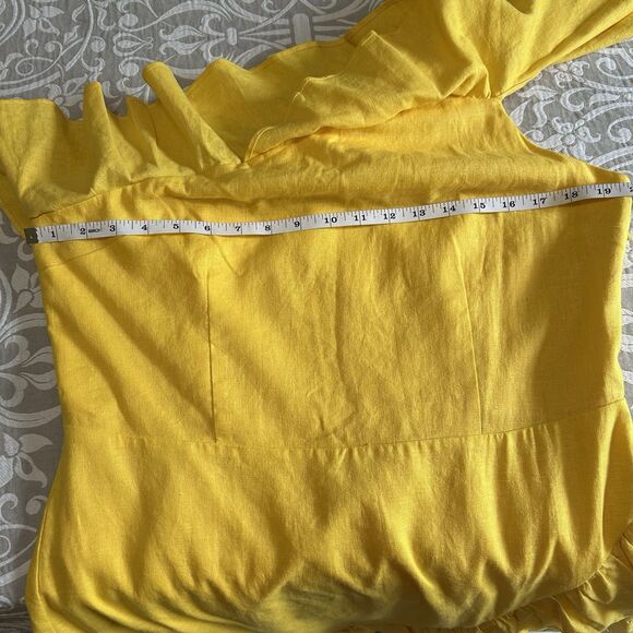 A New Day Dress Women 14 Yellow Linen Ruffle Darts 1 Shoulder Party Salsa NWT - Picture 5 of 15